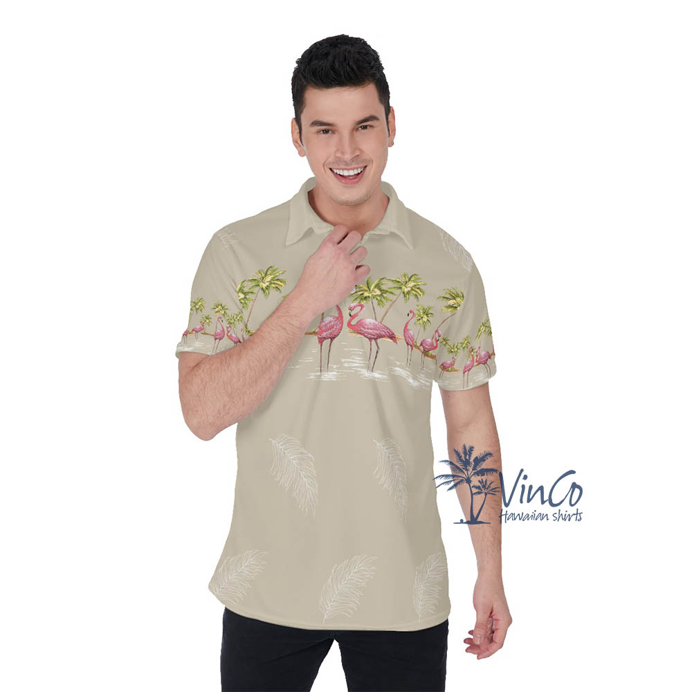 Vintage Flamingo Hawaiian Golf Shirt For Men - variant image 1