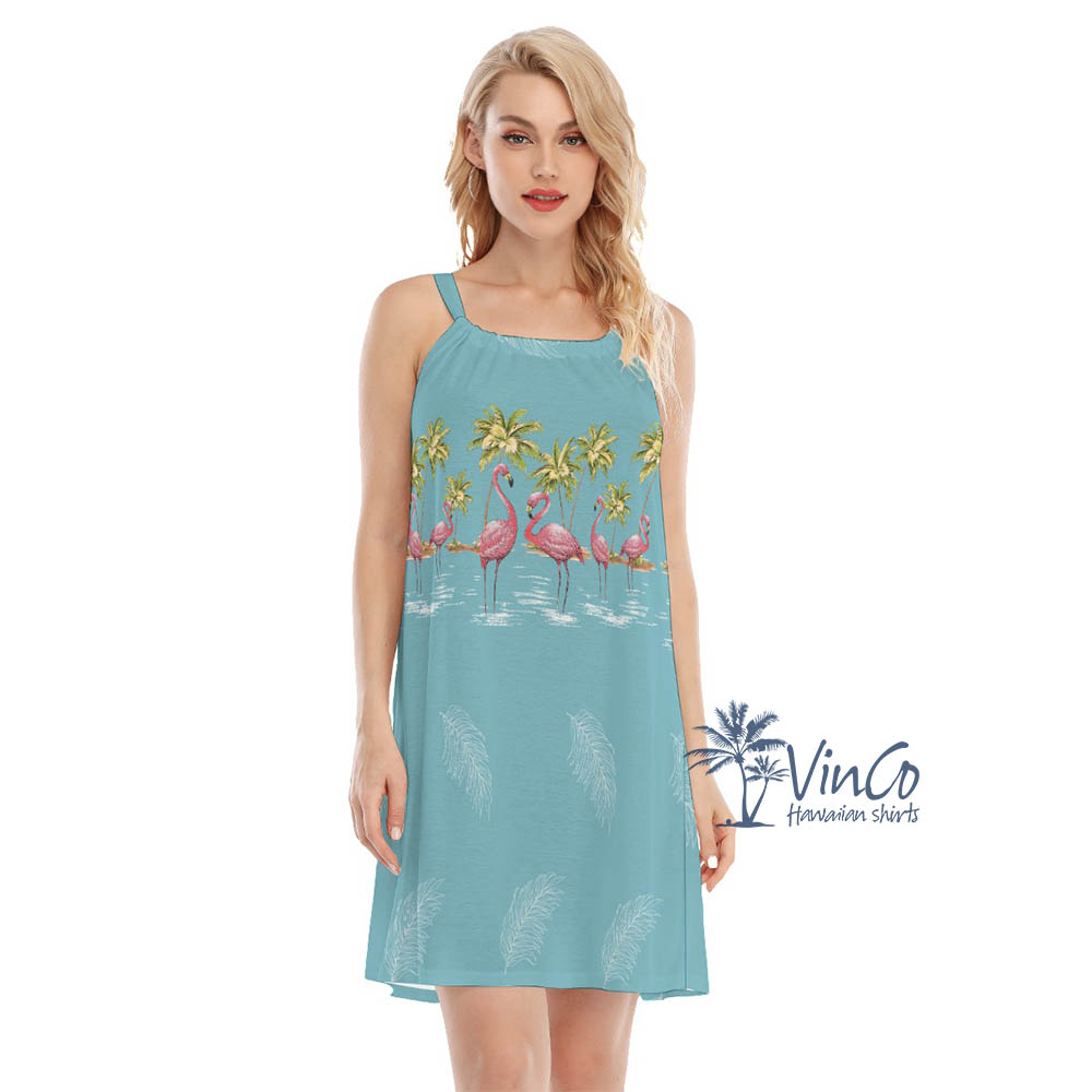 Blue Vintage Flamingo Hawaiian Dress For Women - variant image 1