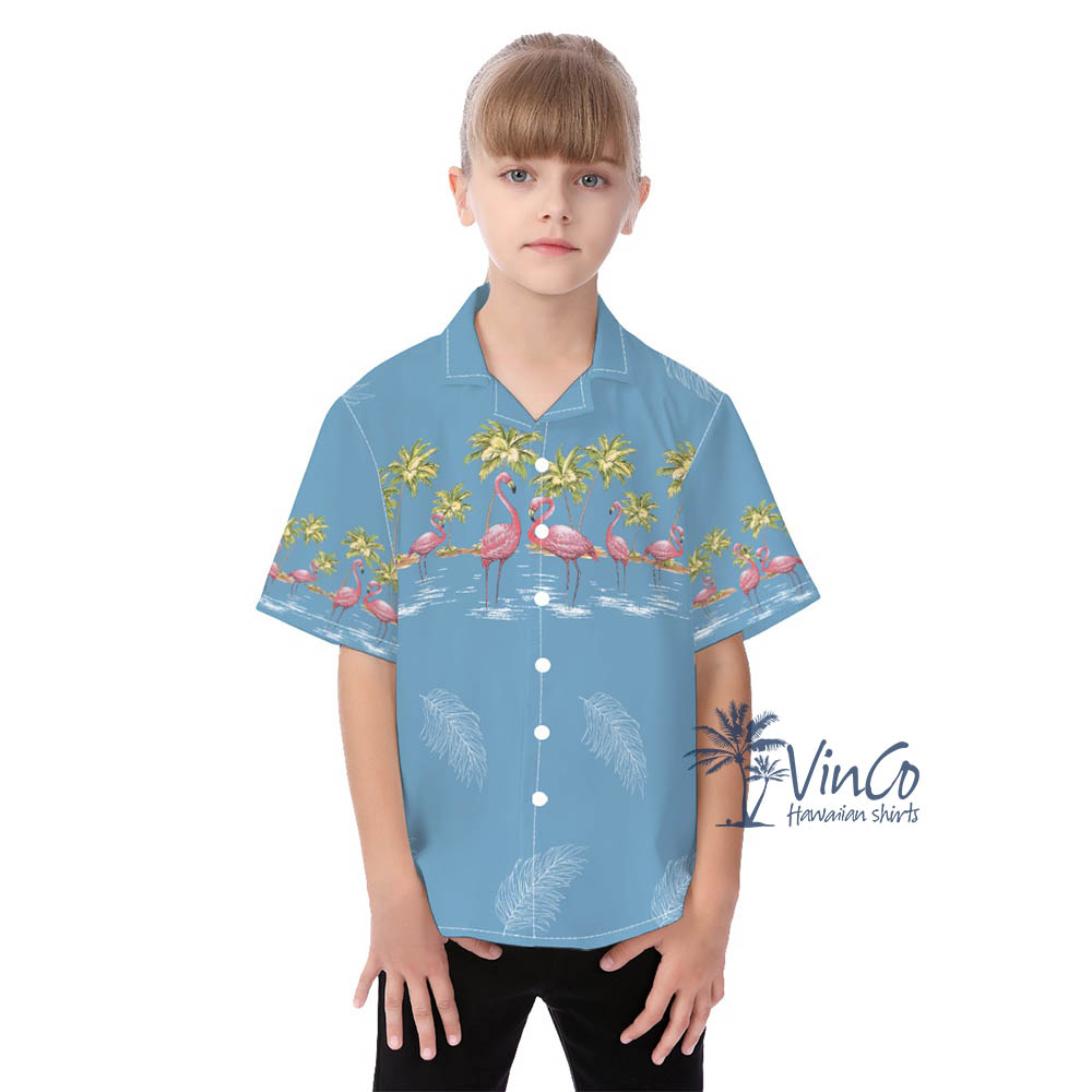 Vintage Flamingo Button Hawaiian Shirt For Kids - variant image 1