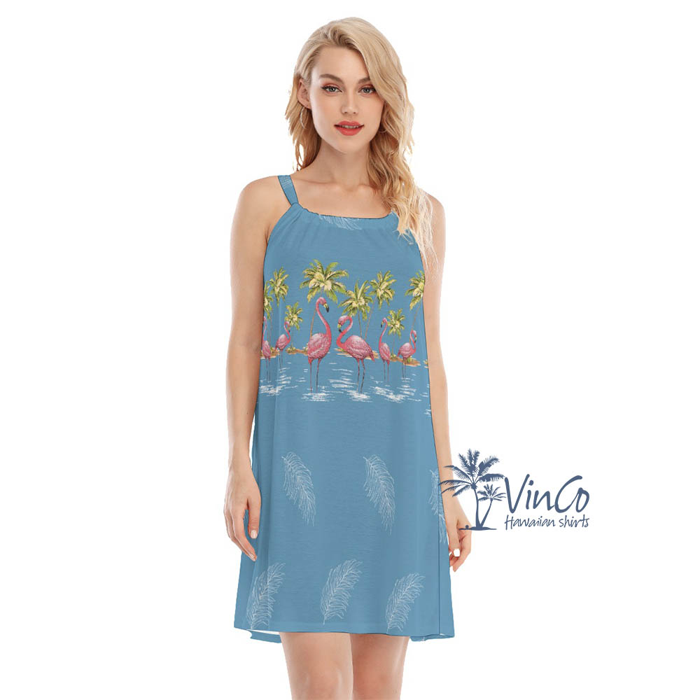 Vintage Pink Flamingo Hawaiian Summer Dress For Women - variant image 1