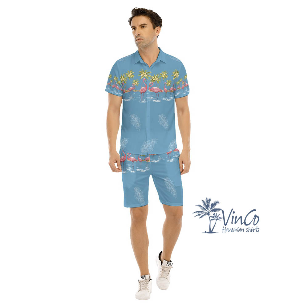 Vintage Pink Flamingo Hawaiian Shirt Set For Men - variant image 1