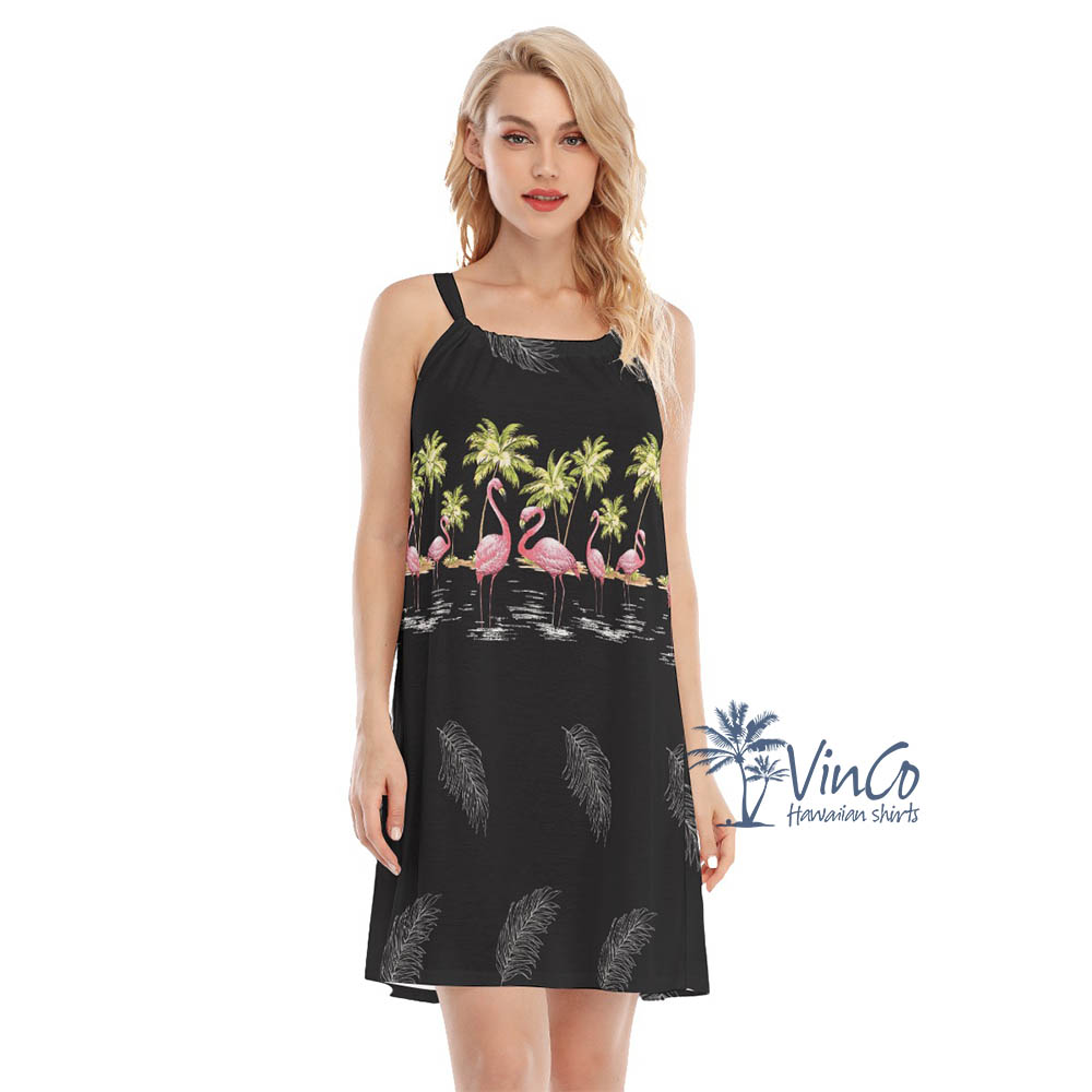 Women's Flamingo Black Hawaiian Dress For Summer - variant image 1
