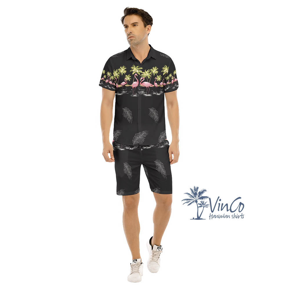 Vintage Flamingo Hawaiian Shirt Shorts Set For Men - variant image 1