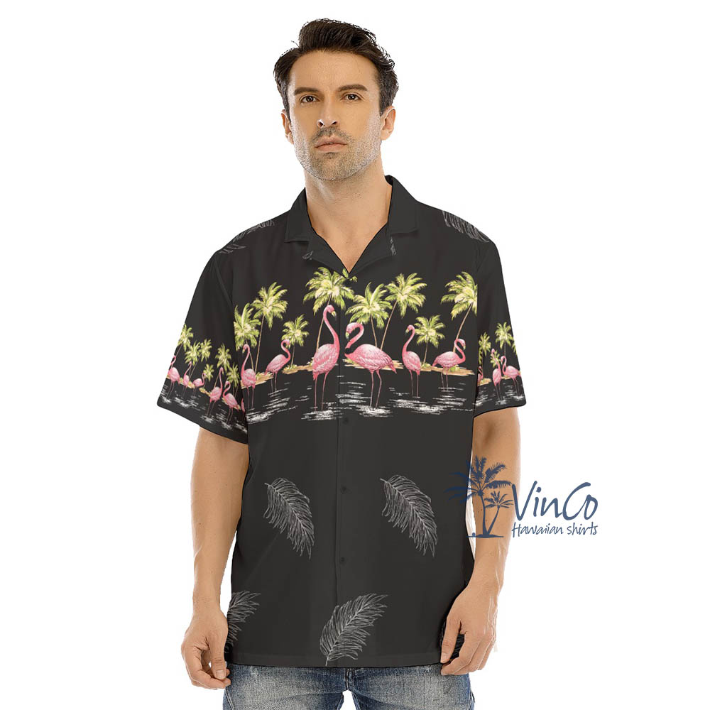 Men's Black Flamingo Hawaiian Shirt - variant image 1
