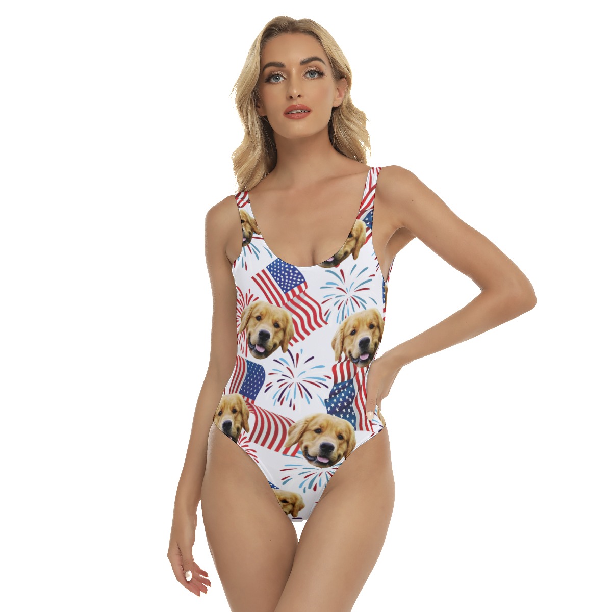 White Red And Blue Custom Face Women's Swimsuit For 4th Of July - variant image 1