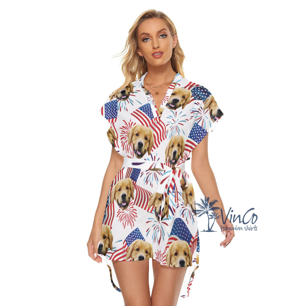 White Red And Blue Hawaiian Dress With Belts - variant image 1