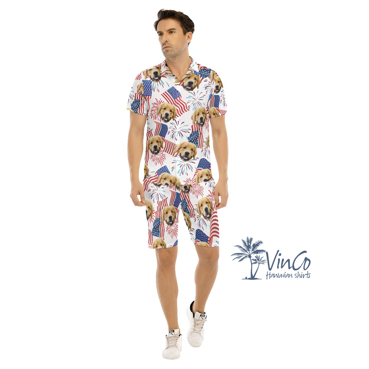 White Red And Blue Flag Men's Hawaiian Set - variant image 1