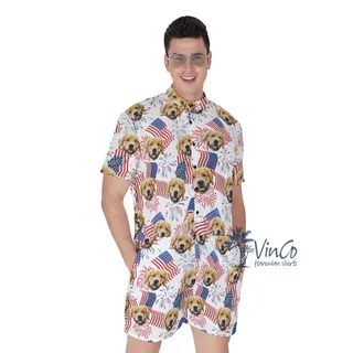White Red And Blue Flag Men's Hawaiian Romper