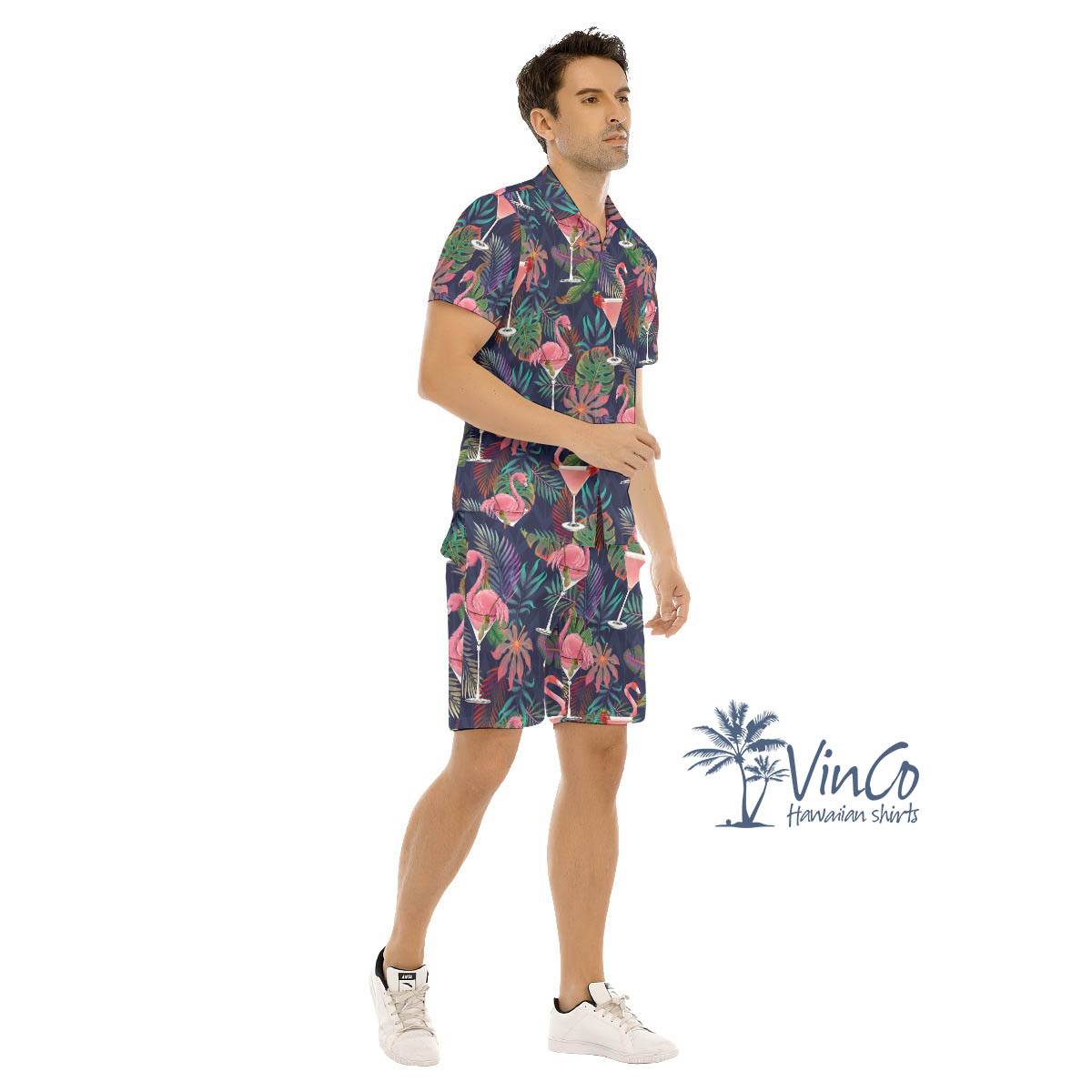Funny Cocktails Pink Flamingo Hawaiian Shirt And Matching Shorts For Men