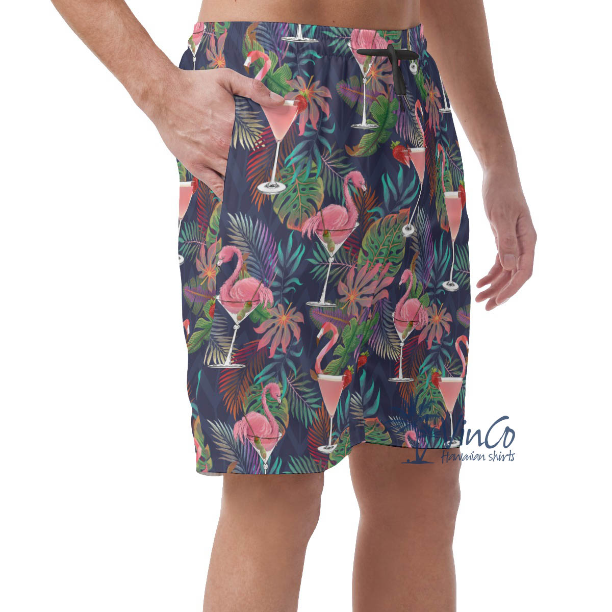 Tropical Pink Flamingo Cocktails Hawaiian Beach Shorts For Men