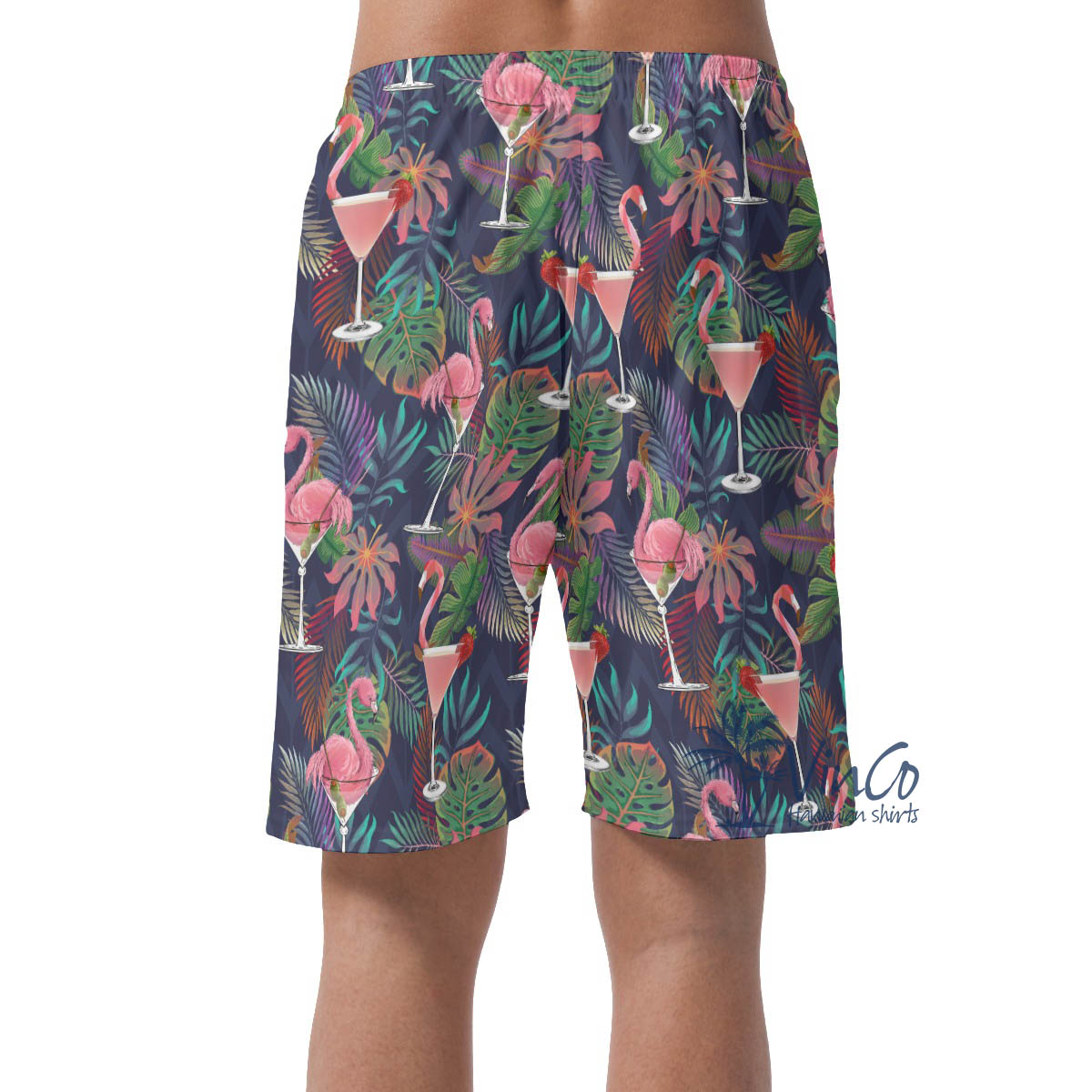 Tropical Pink Flamingo Cocktails Hawaiian Beach Shorts For Men
