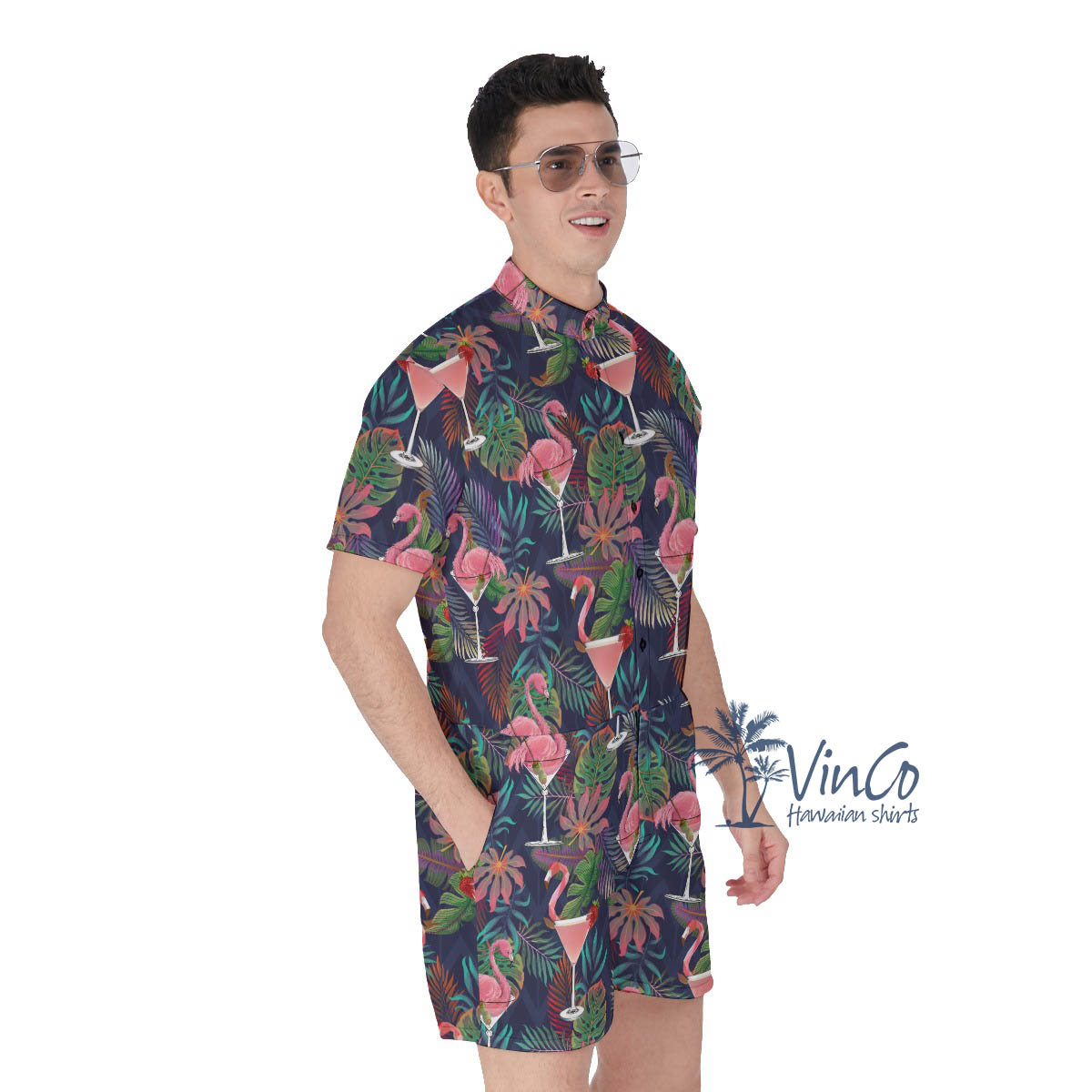 Funny Cocktails Flamingo Tropical Men's Hawaiian Romper