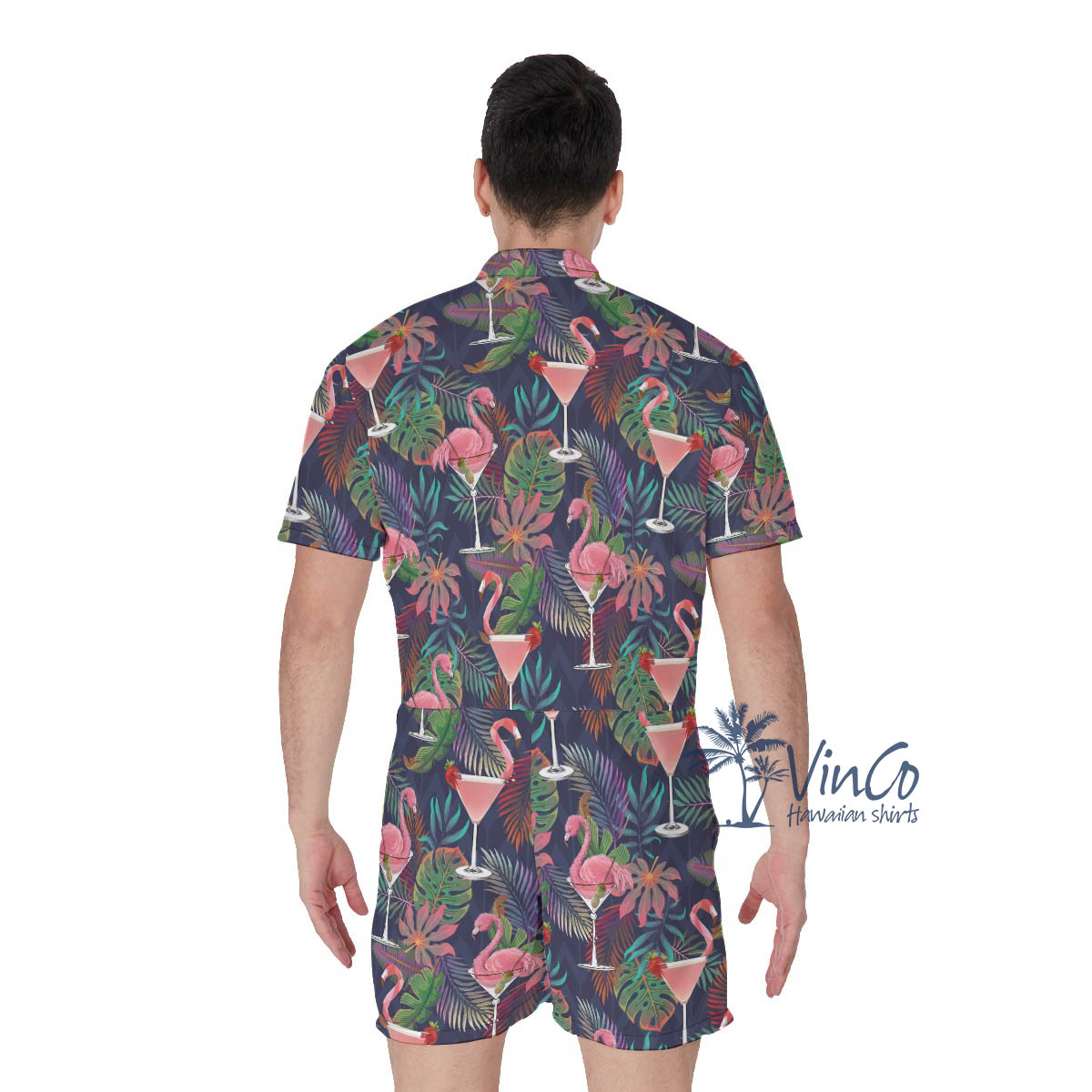 Funny Cocktails Flamingo Tropical Men's Hawaiian Romper