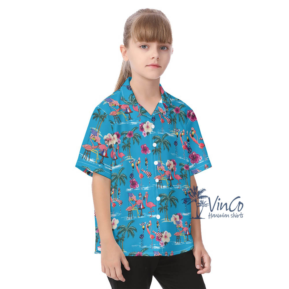 Kid's Flamingo Independence Party Hawaiian Shirt