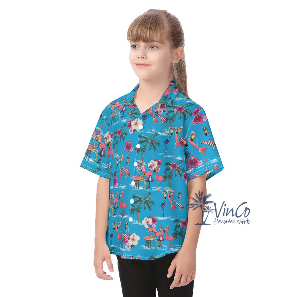 Kid's Flamingo Independence Party Hawaiian Shirt