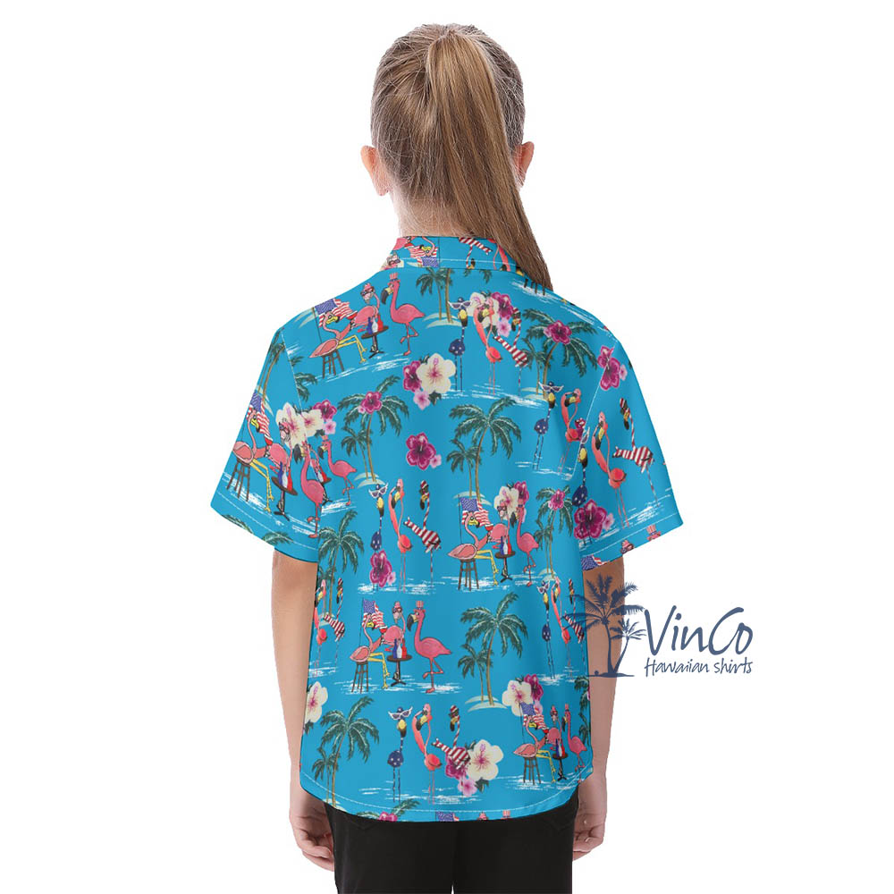 Kid's Flamingo Independence Party Hawaiian Shirt
