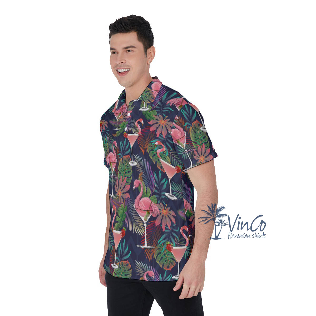 Funny Flamingo Cocktails Tropical Hawaiian Polo Shirt
