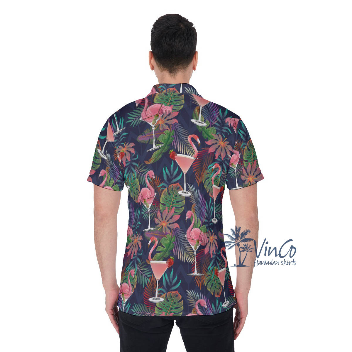 Funny Flamingo Cocktails Tropical Hawaiian Polo Shirt