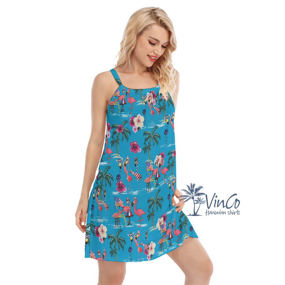 Women's 4th Of July Flamingo Hawaiian Cami Dress