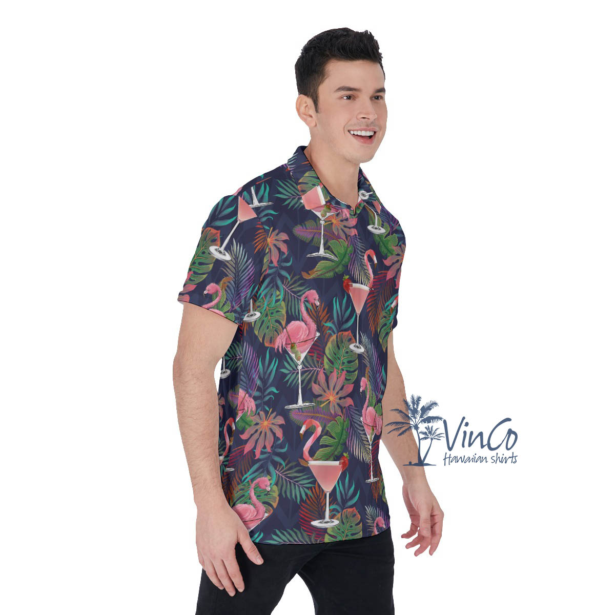 Funny Flamingo Cocktails Tropical Hawaiian Polo Shirt
