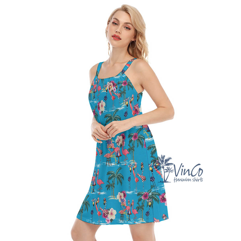 Women's 4th Of July Flamingo Hawaiian Cami Dress
