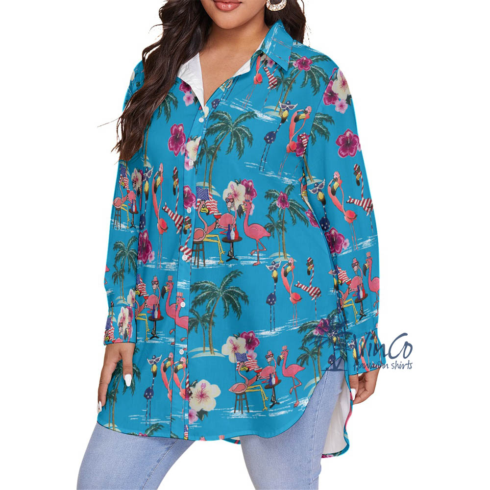 Flamingo Patriotic Oversize Hawaiian Shirt For Women