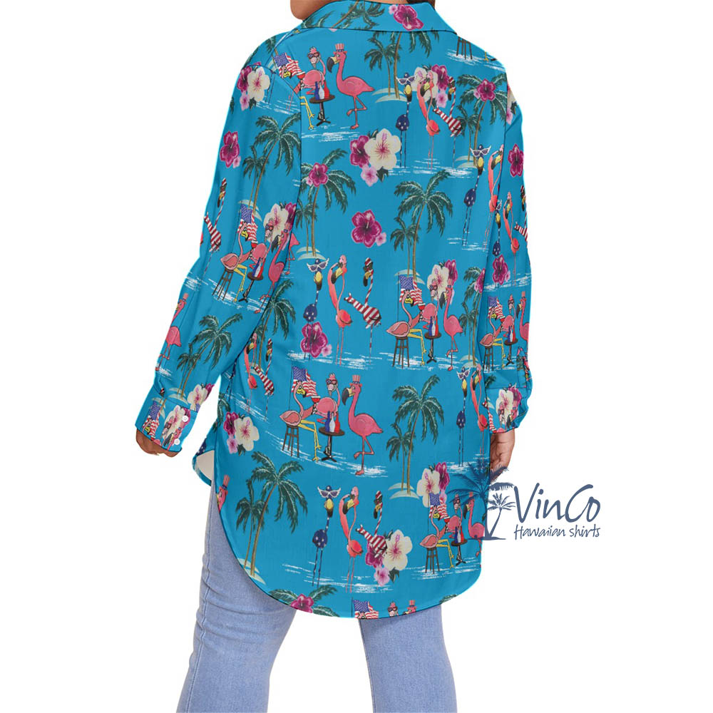 Flamingo Patriotic Oversize Hawaiian Shirt For Women