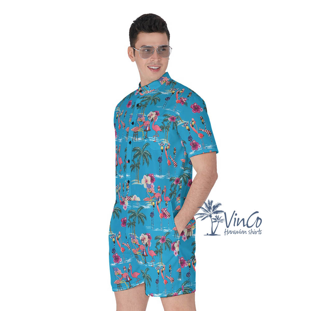 Independence Day Beach Party Flamingo Romper For Men