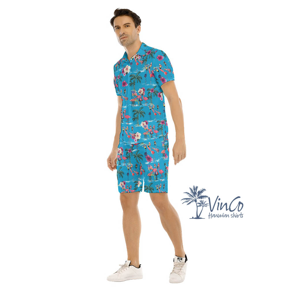 Flamingo Independence Hawaiian Shirt Set For Men