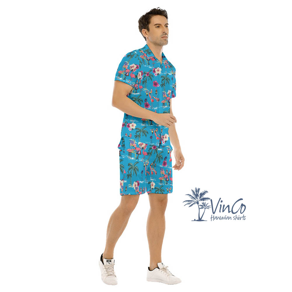 Flamingo Independence Hawaiian Shirt Set For Men