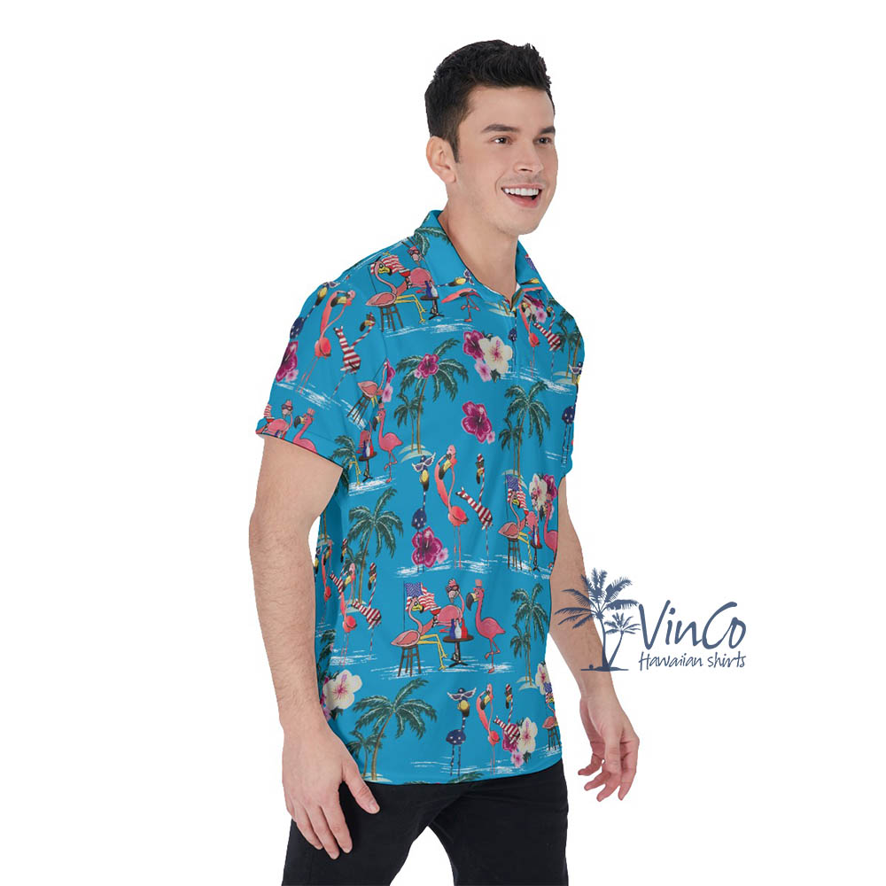 Patriotic Flamingos Hawaiian Polo Shirt For Men