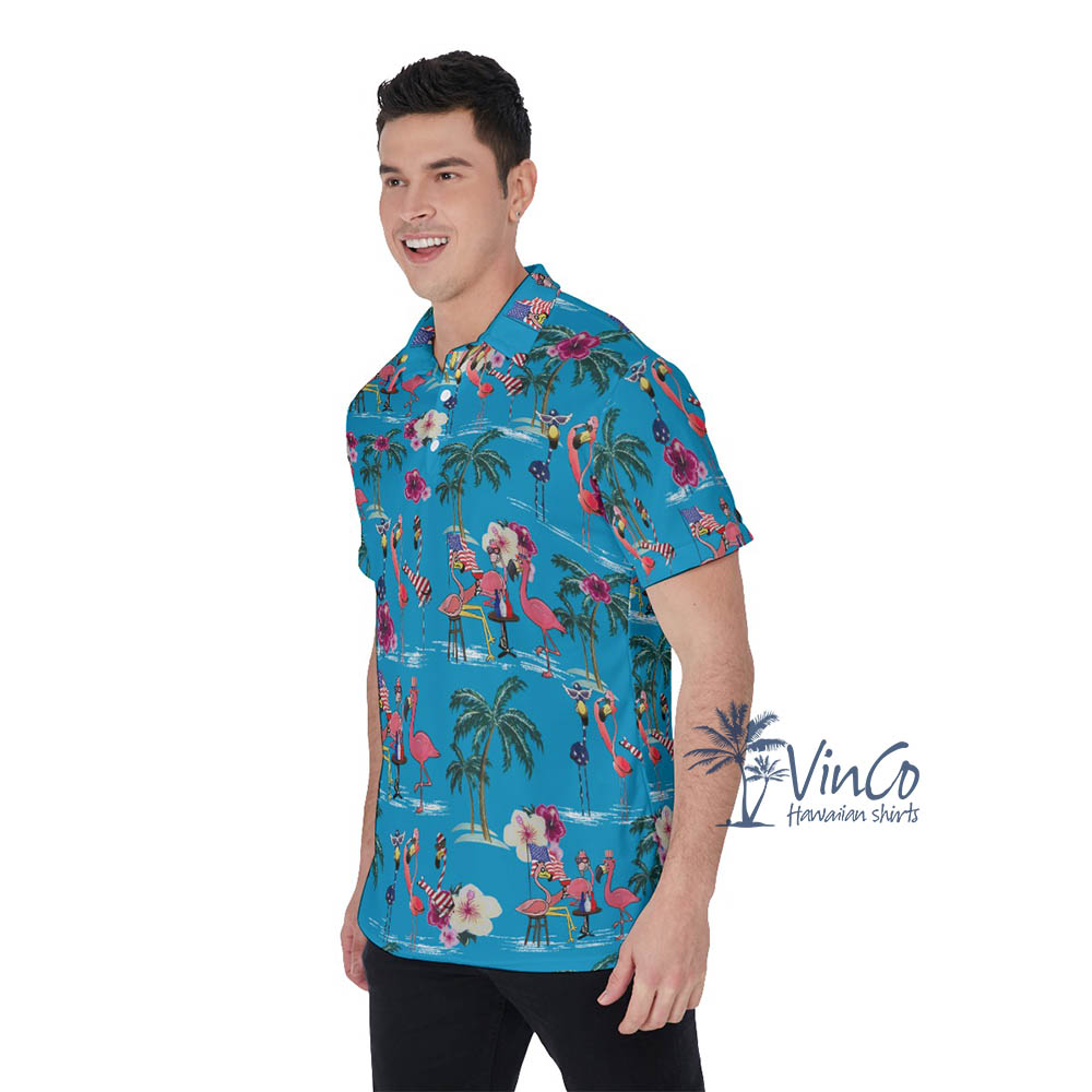 Patriotic Flamingos Hawaiian Polo Shirt For Men