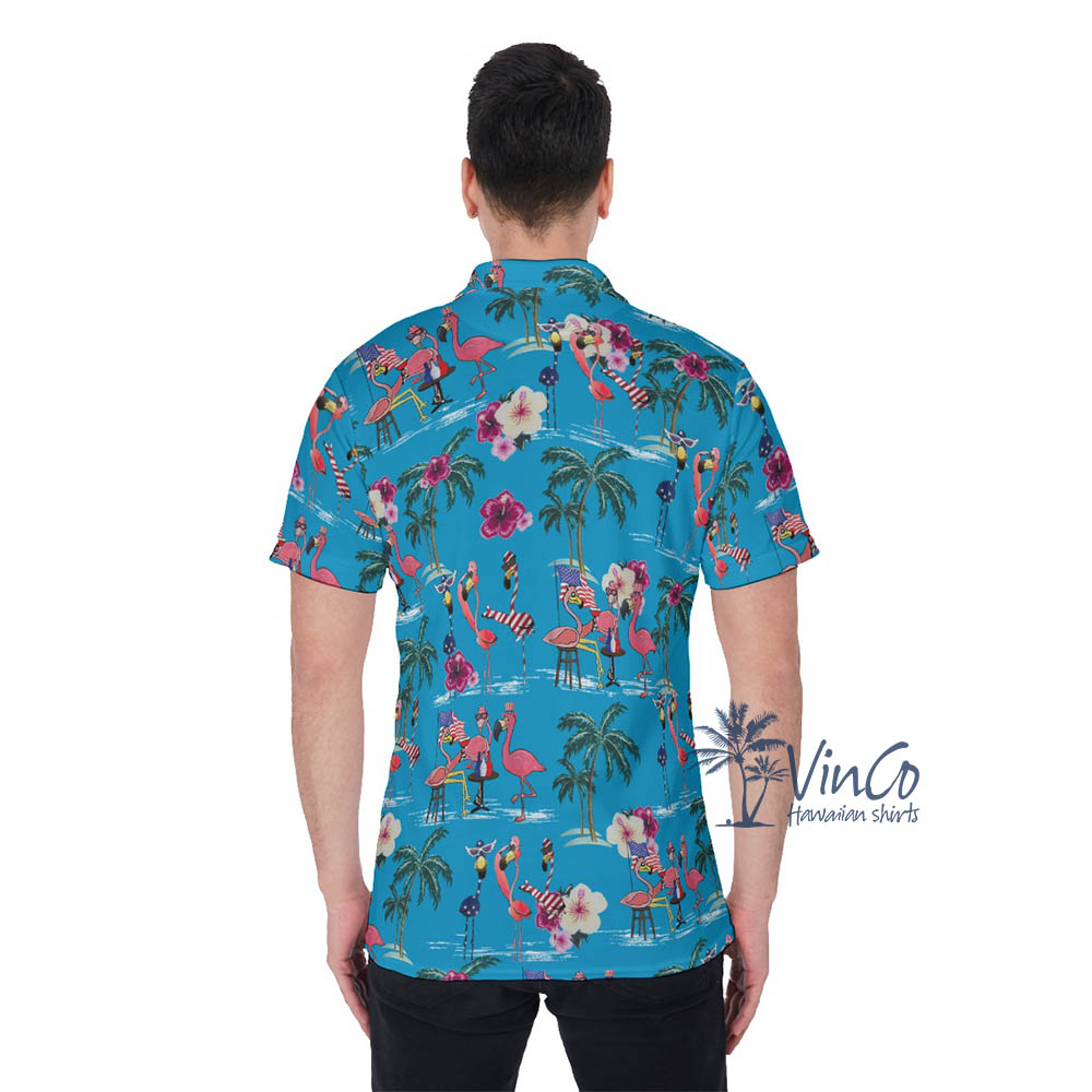Patriotic Flamingos Hawaiian Polo Shirt For Men