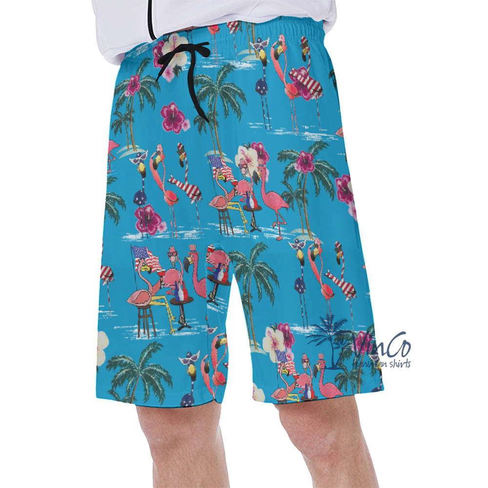 4th Of July Party Flamingo Hawaiian Swim Trunks For Men