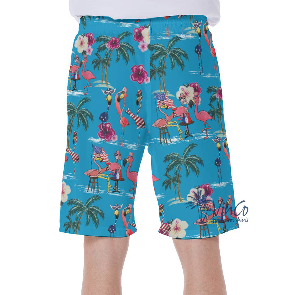 4th Of July Party Flamingo Hawaiian Swim Trunks For Men