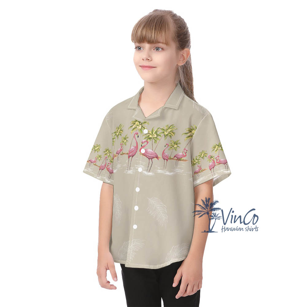 Vintage Flamingo Aloha Shirts For Kids