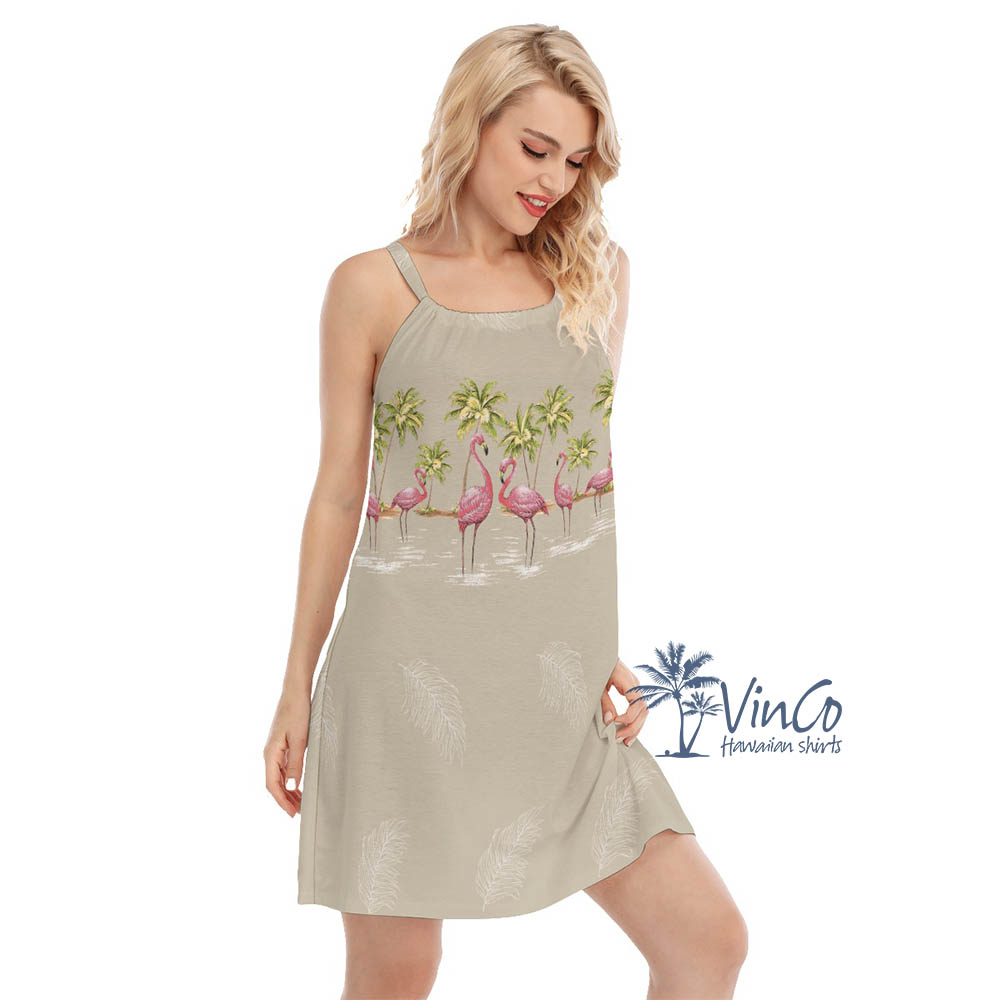 Vintage Flamingo Summer Hawaiian Dresses For Women