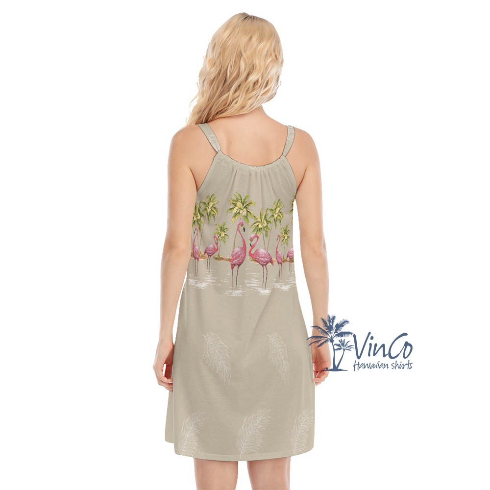 Vintage Flamingo Summer Hawaiian Dresses For Women