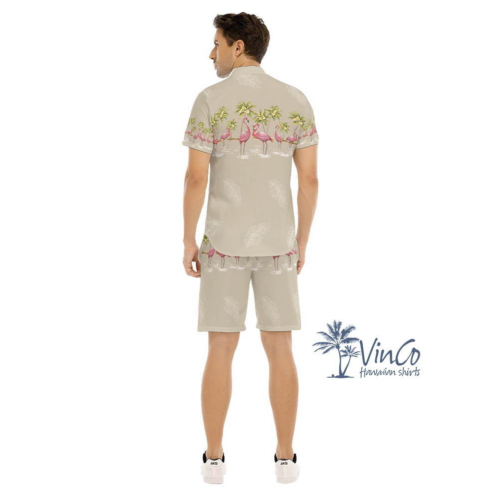 Vintage Flamingo Aloha Outfits Shirt Shorts For Men