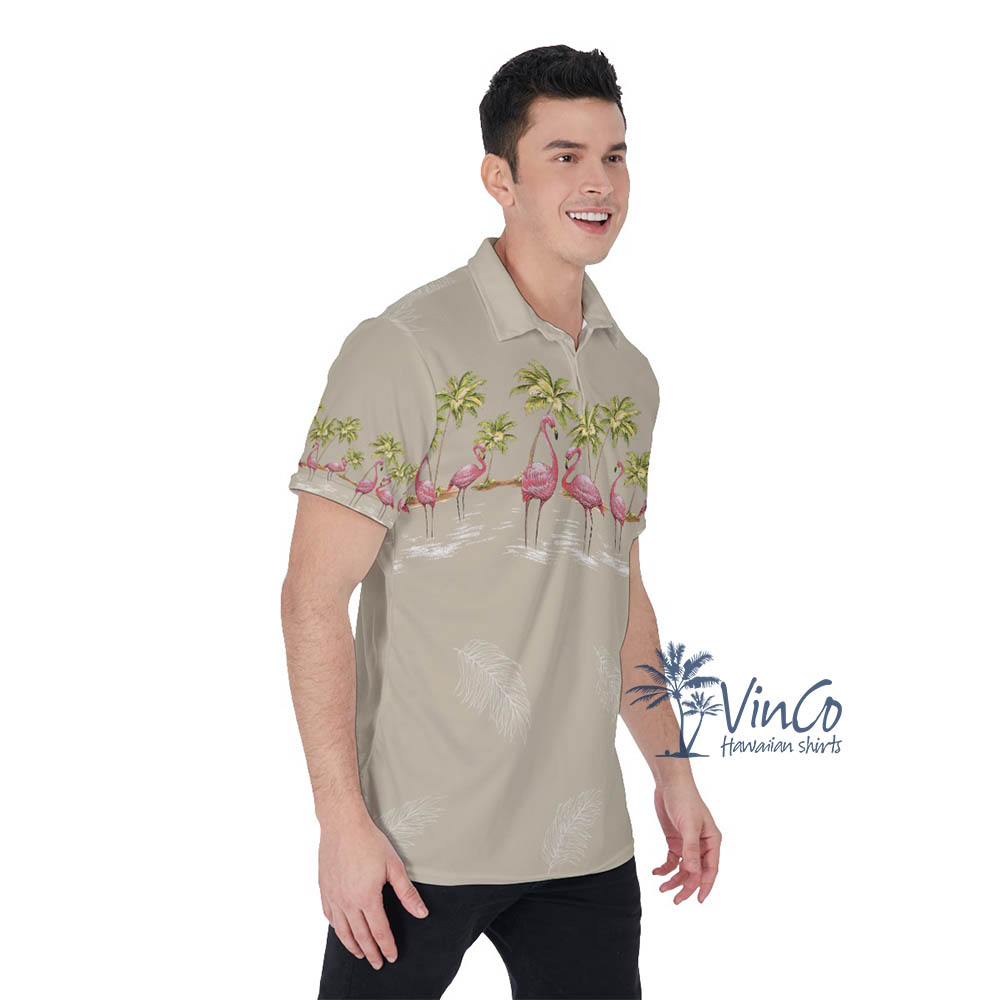 Vintage Flamingo Hawaiian Golf Shirt For Men