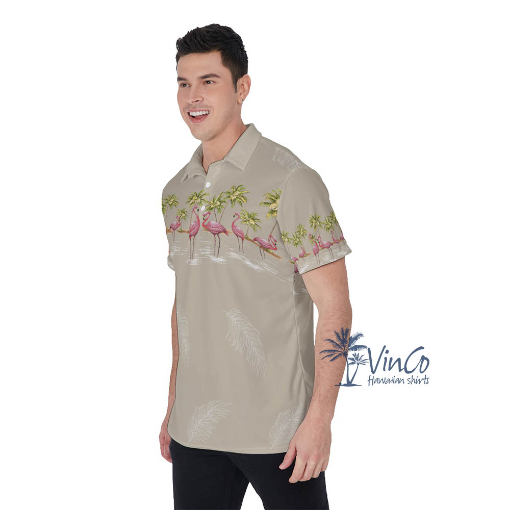 Vintage Flamingo Hawaiian Golf Shirt For Men