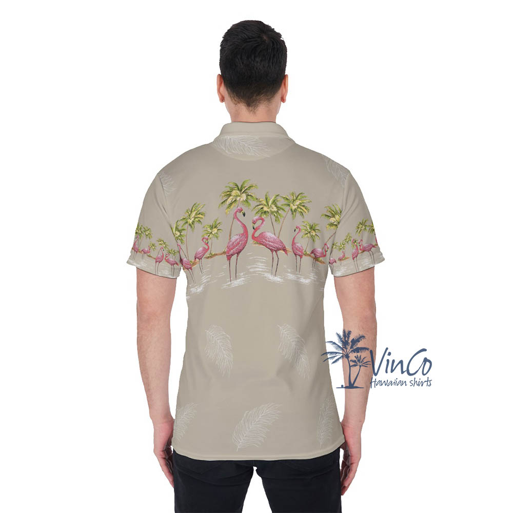 Vintage Flamingo Hawaiian Golf Shirt For Men