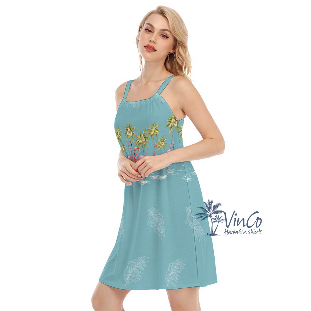 Blue Vintage Flamingo Hawaiian Dress For Women
