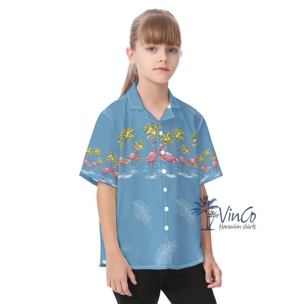 Vintage Flamingo Button Hawaiian Shirt For Kids