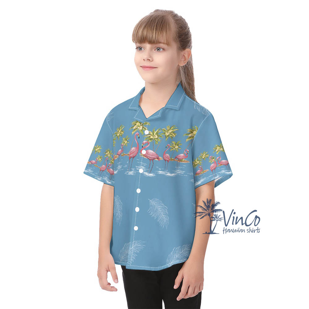 Vintage Flamingo Button Hawaiian Shirt For Kids