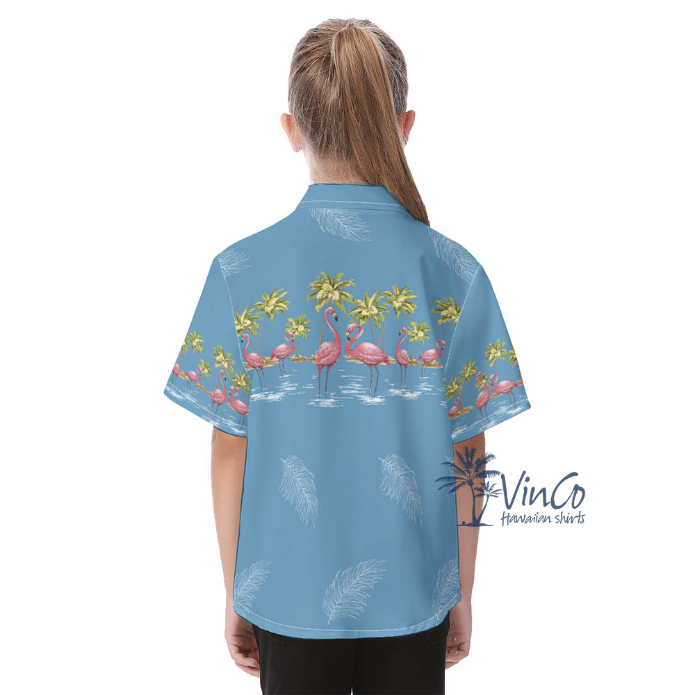 Vintage Flamingo Button Hawaiian Shirt For Kids