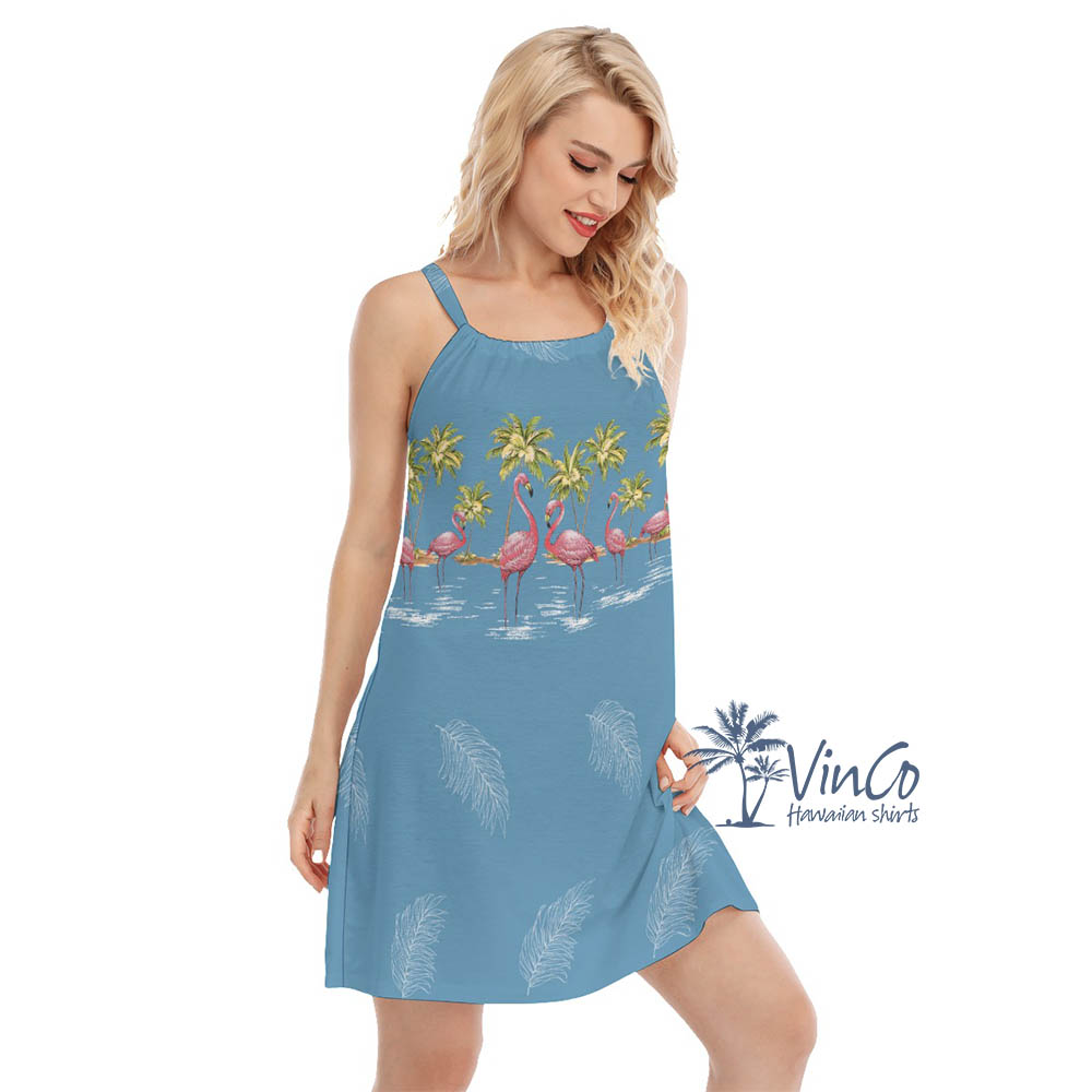 Vintage Pink Flamingo Hawaiian Summer Dress For Women