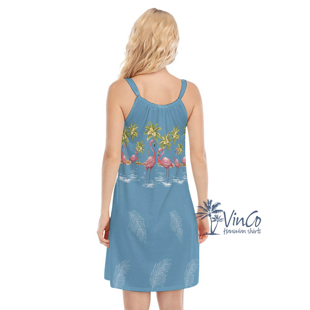Vintage Pink Flamingo Hawaiian Summer Dress For Women