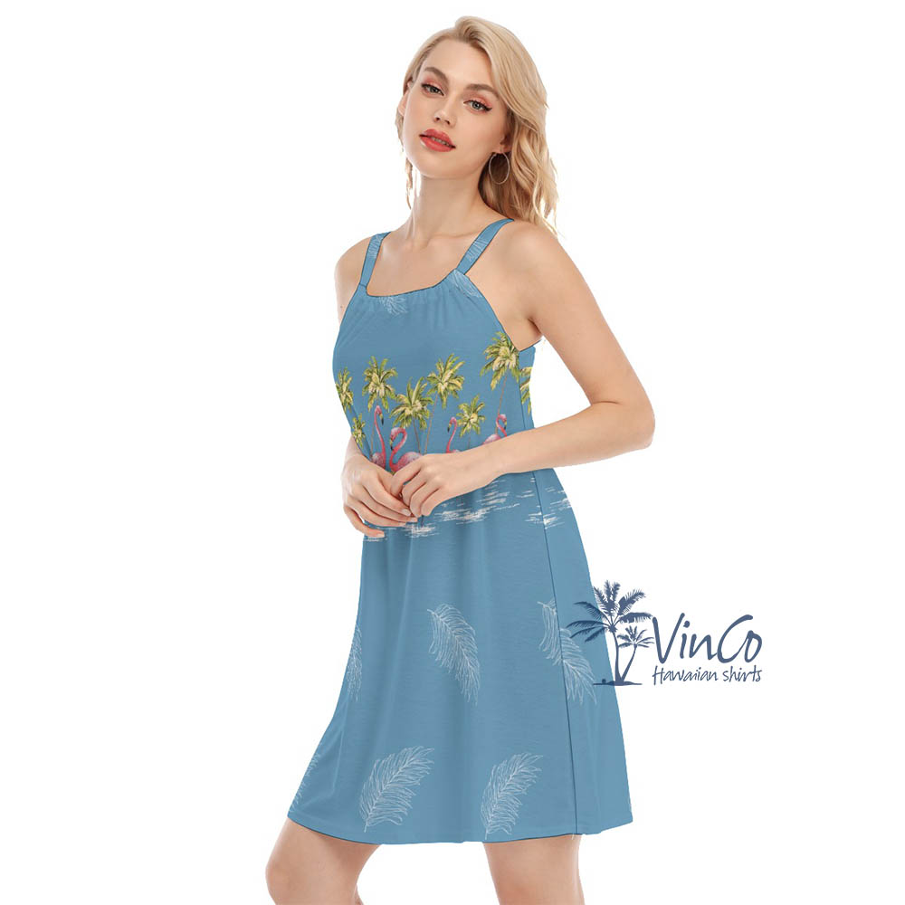 Vintage Pink Flamingo Hawaiian Summer Dress For Women