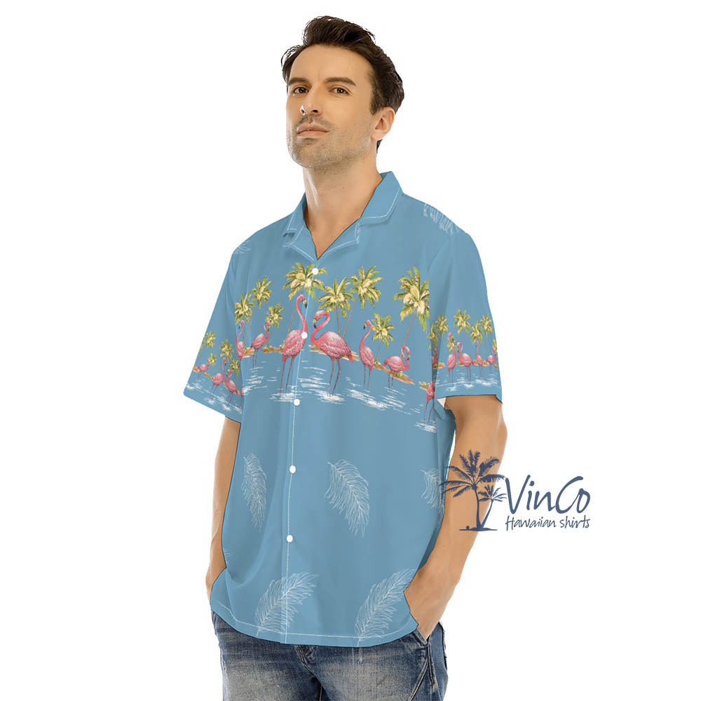 Blue Flamingo Aloha Shirt For Men